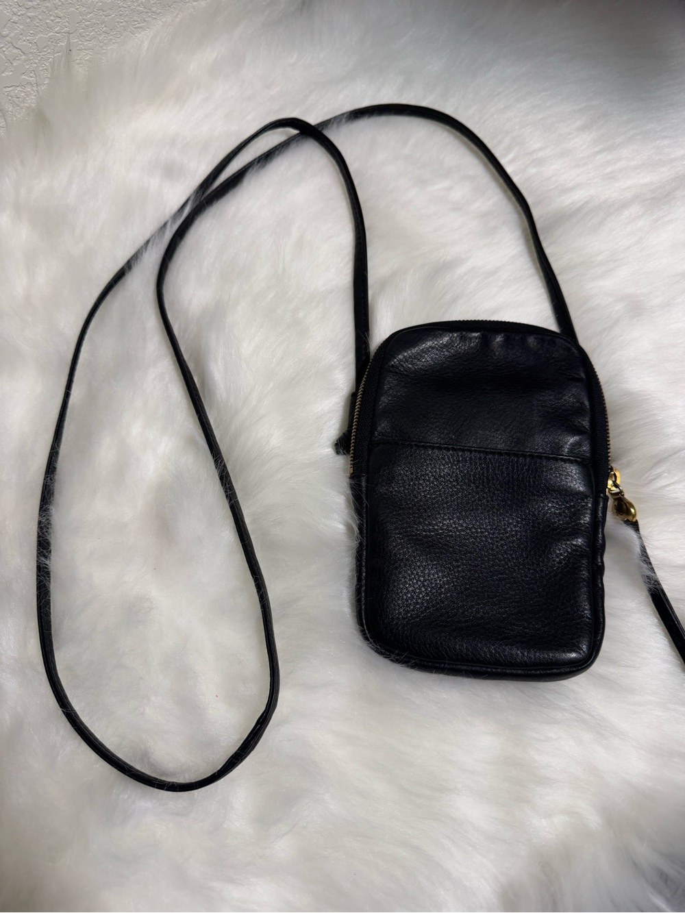 HOBO Black Pebbled Leather Crossbody with Gold Hardware